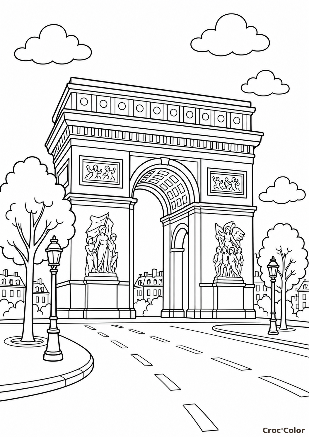 Coloriage Arc de Triomphe de Paris - Dessin Architecture à Imprimer
