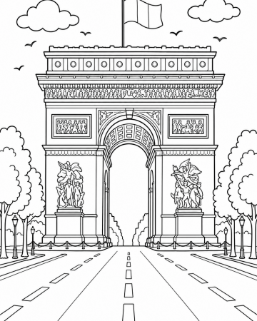 Coloriage Arc de Triomphe à Paris à imprimer gratuitement pour enfants