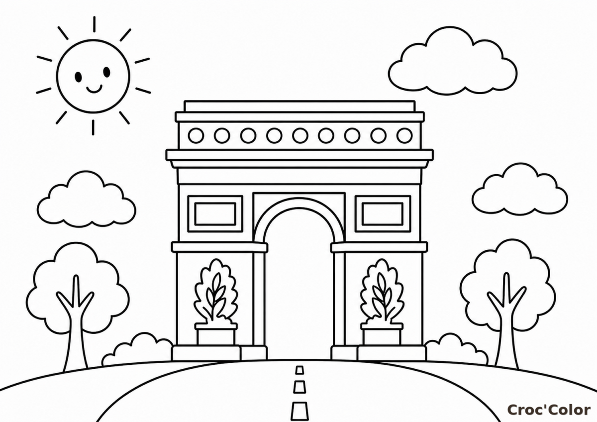 Coloriage Arc de Triomphe Facile pour Maternelle - Dessin Paris à Imprimer