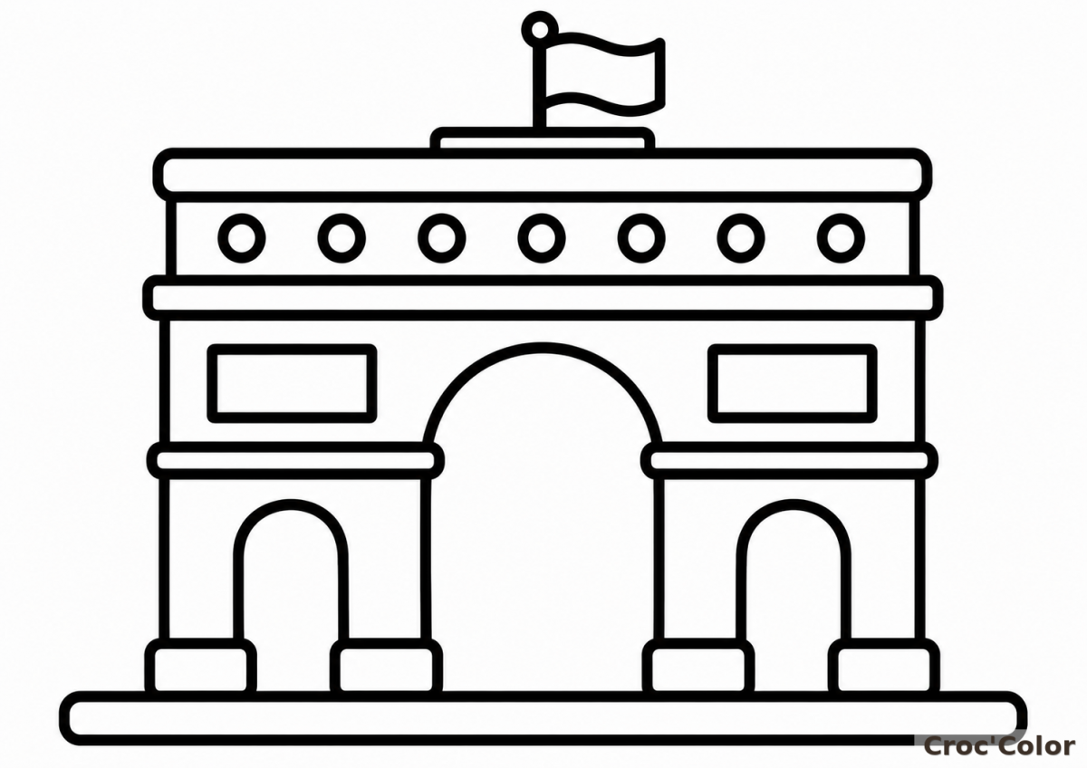 Coloriage Arc de Triomphe Paris Facile Maternelle - Dessin Monument Célèbre et Drapeau à Imprimer Gratuit