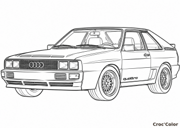 Coloriage Audi Quattro Facile - Dessin Voiture de Rallye Rétro Mythique à Imprimer Gratuit