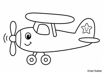 Coloriage Avion Bébé Facile Maternelle - Dessin Petit Avion Rigolo à Imprimer Gratuit