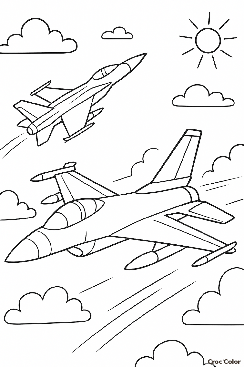 Coloriage Avion de Chasse en Vol dans les Nuages - Dessin à Imprimer