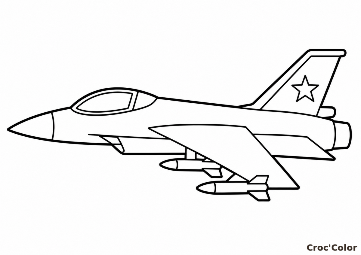 Coloriage Avion de Chasse Facile - Dessin Avion de Combat à Imprimer Gratuit