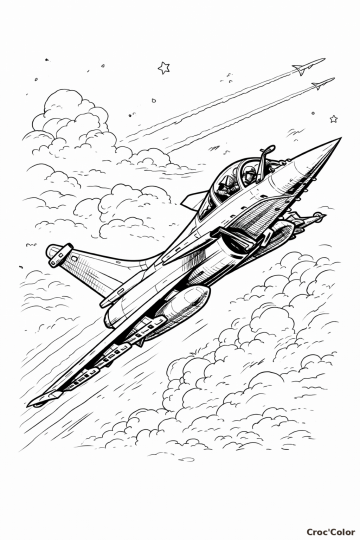 Coloriage Avion de Chasse Rafale en Mission - Dessin Militaire Réaliste à Imprimer