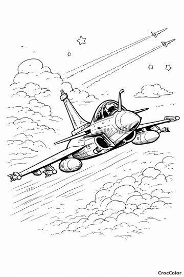 Coloriage Avion de Chasse en Vol : Dessin Militaire à Imprimer