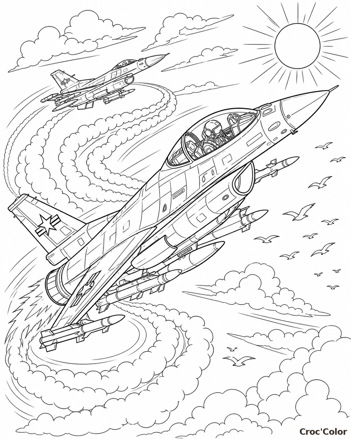 Coloriage avion de chasse détaillé à imprimer