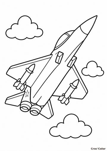 Coloriage Avion de Chasse Facile - Dessin Avion Militaire Maternelle à Imprimer