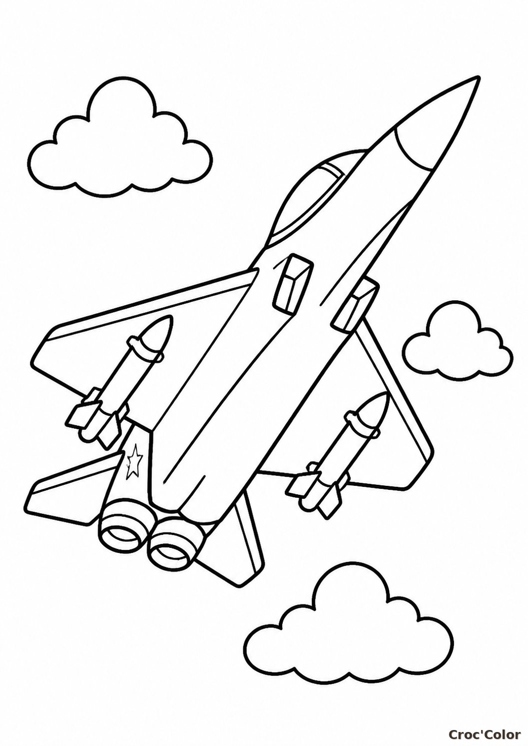 Coloriage Avion de Chasse Facile - Dessin Avion Militaire Maternelle à Imprimer