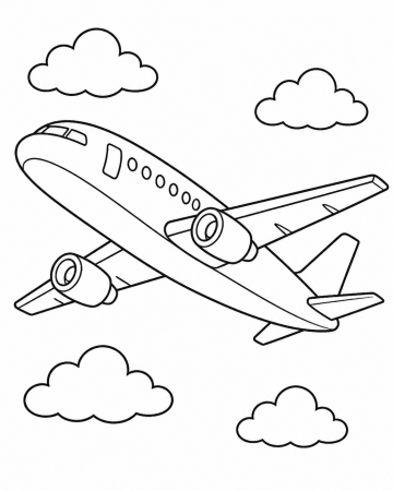 Coloriage Avion de Ligne Facile - Dessin Grand Avion Voyage à Imprimer Gratuit