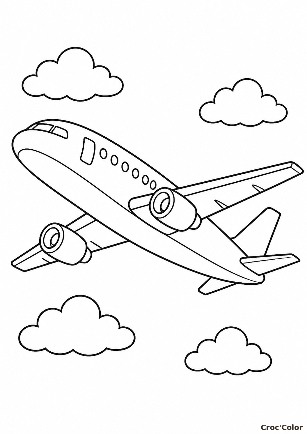 Coloriage Avion de Ligne Facile - Dessin Grand Avion Voyage à Imprimer Gratuit