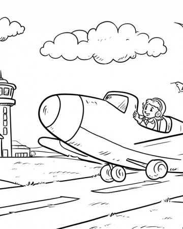 Coloriage Avion Facile Maternelle - Dessin Avion qui Décolle et Aéroport à Imprimer Gratuit
