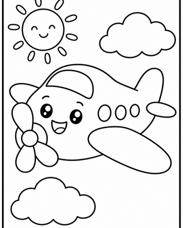 Coloriage avion kawaii à imprimer pour enfants