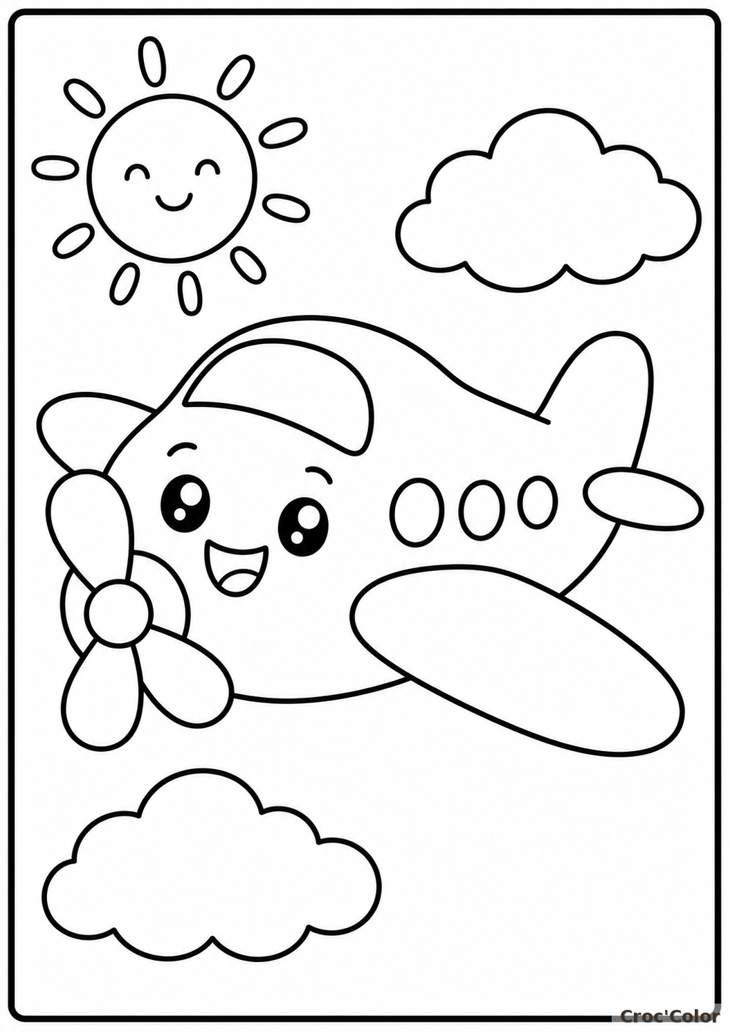 Coloriage avion kawaii à imprimer pour enfants