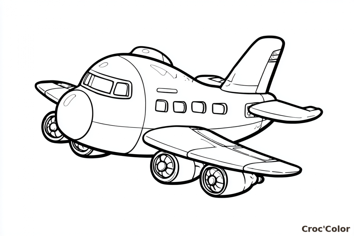 Coloriage Avion de Ligne Facile Maternelle - Dessin Gros Avion Cartoon à Imprimer Gratuit