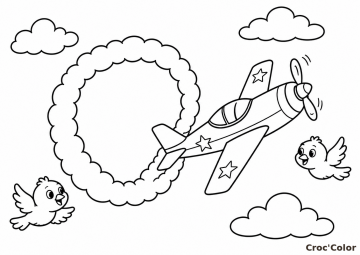 Coloriage Avion Voltige Facile Maternelle - Dessin Looping et Oiseaux à Imprimer Gratuit