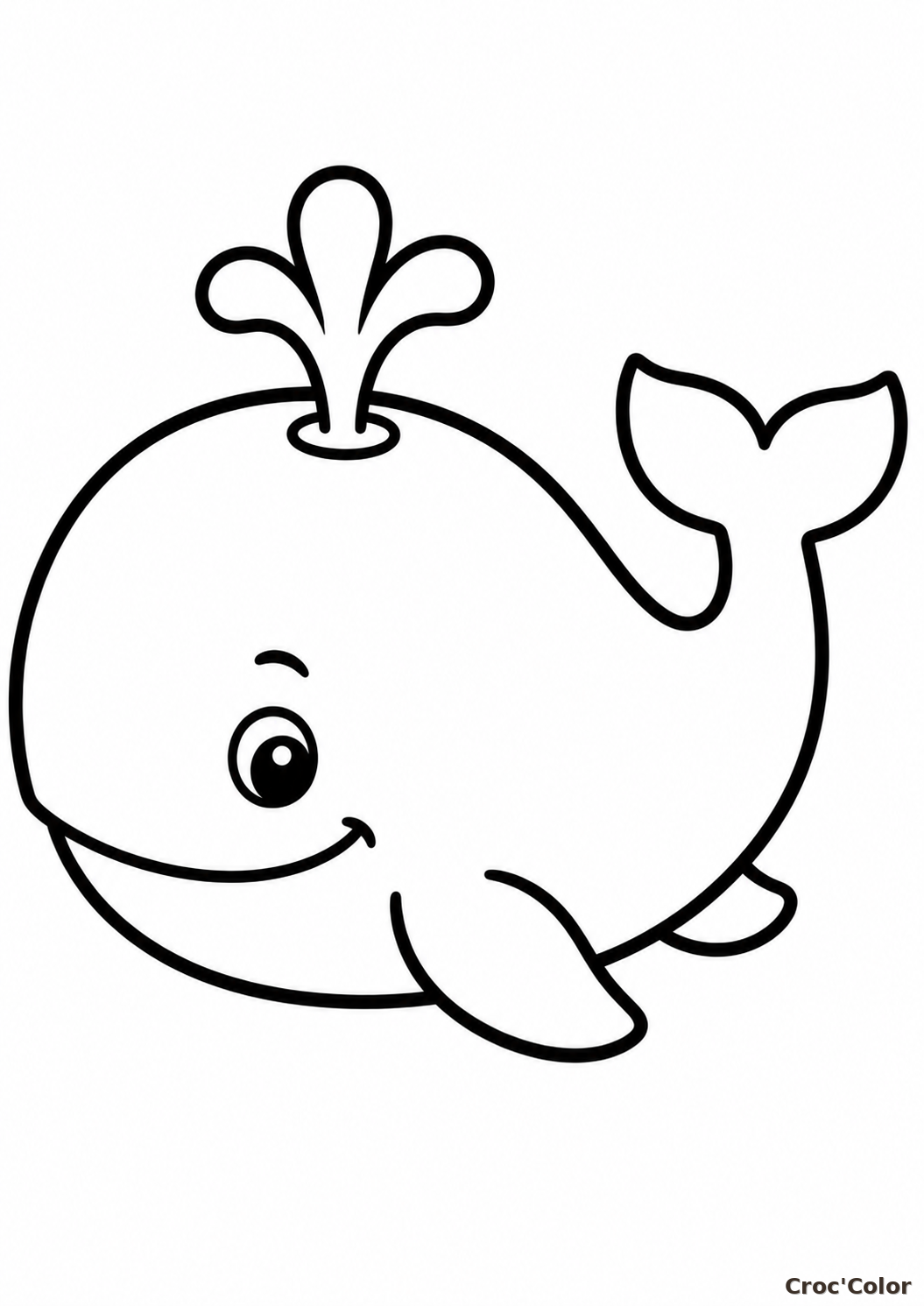 Coloriage Baleine Kawaii Facile Maternelle - Dessin Petite Baleine, Jet d'Eau et Océan à Imprimer Gratuit