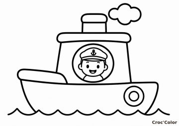 Coloriage Bateau de Capitaine Maternelle - Dessin Petit Marin sur l'Eau Facile à Imprimer Gratuit