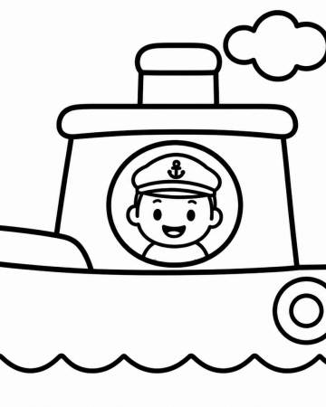Coloriage Bateau de Capitaine Maternelle - Dessin Petit Marin sur l'Eau Facile à Imprimer Gratuit