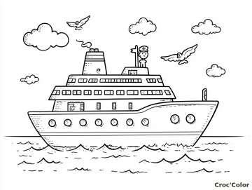 Coloriage Bateau de Croisière Facile - Dessin Grand Paquebot Maternelle à Imprimer Gratuit