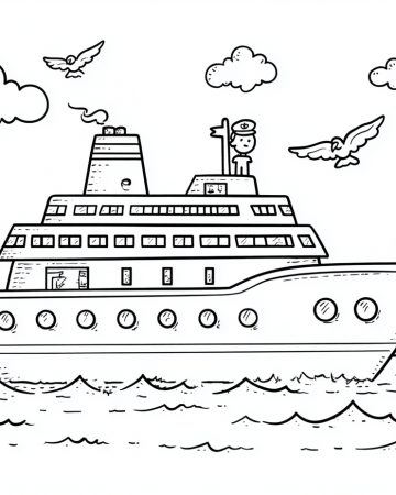 Coloriage Bateau de Croisière Facile - Dessin Grand Paquebot Maternelle à Imprimer Gratuit