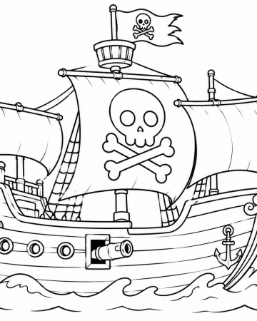 Coloriage Bateau Pirate Facile Maternelle - Dessin Navire Pirate sur l'Eau à Imprimer Gratuit