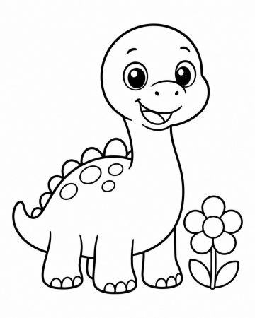 Coloriage bébé dinosaure kawaii - Dessin facile pour enfants à imprimer