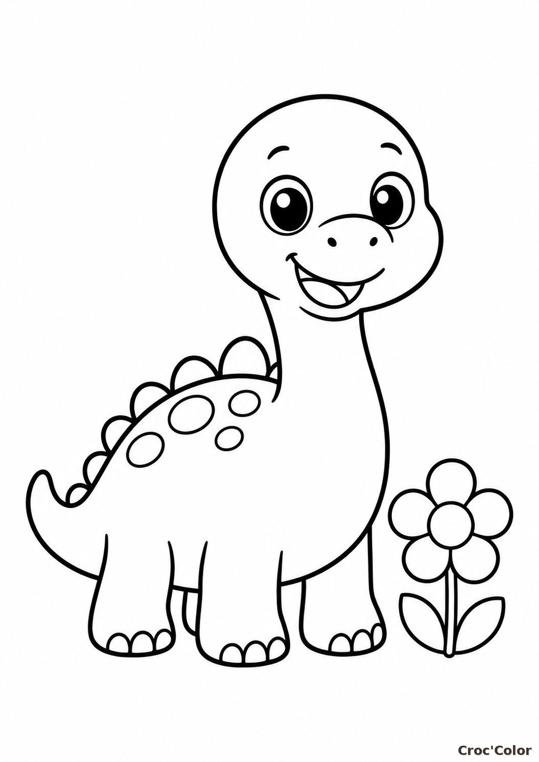 Coloriage bébé dinosaure kawaii - Dessin facile pour enfants à imprimer