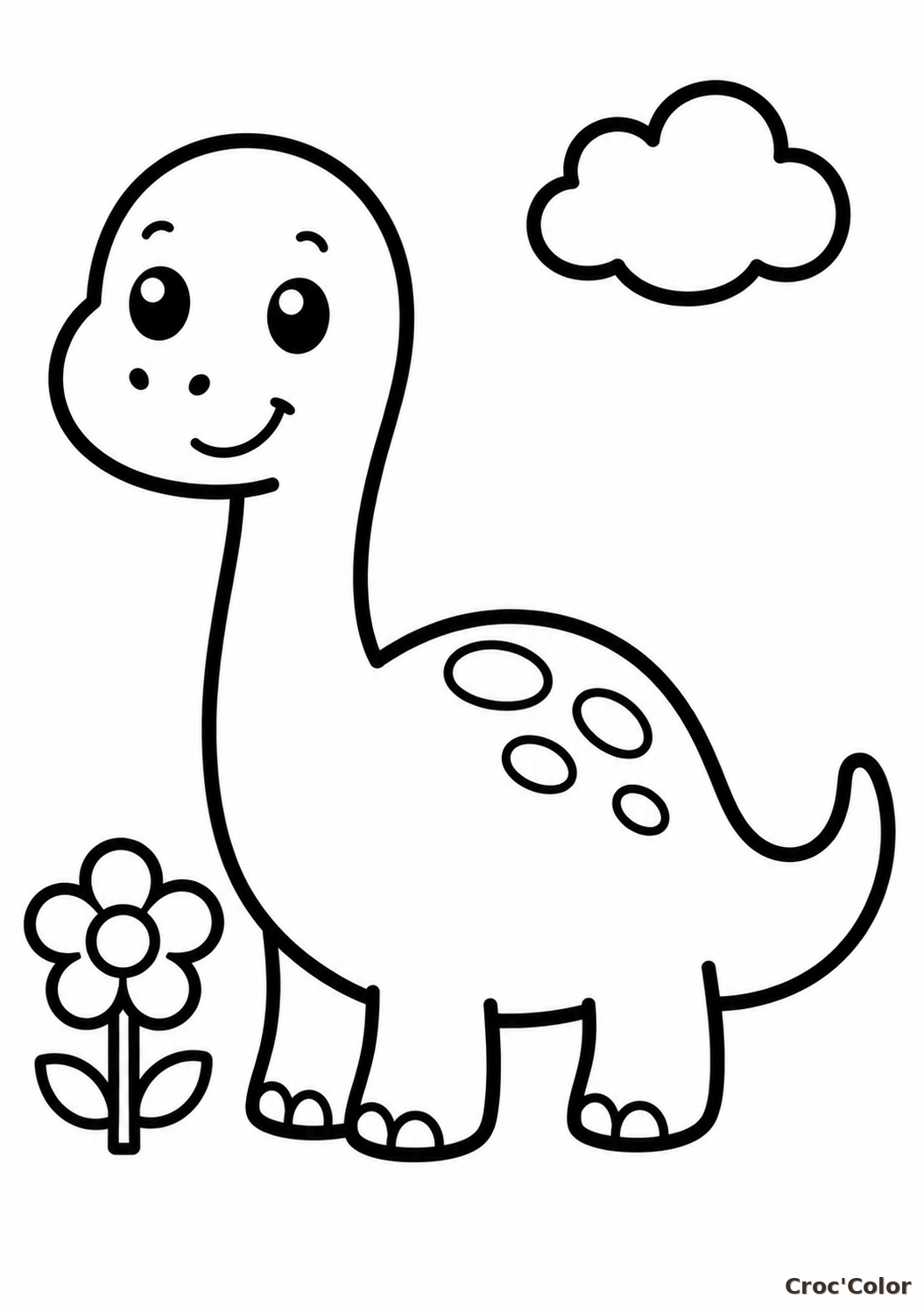 Coloriage Bébé Diplodocus Facile Maternelle - Dessin Dinosaure Mignon à Imprimer