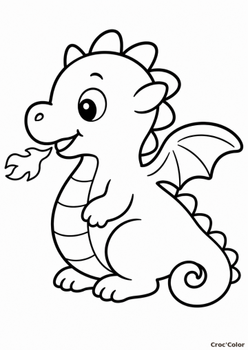 Coloriage Bébé Dragon Facile Maternelle - Dessin Petit Dragon, Flamme et Écailles à Imprimer Gratuit