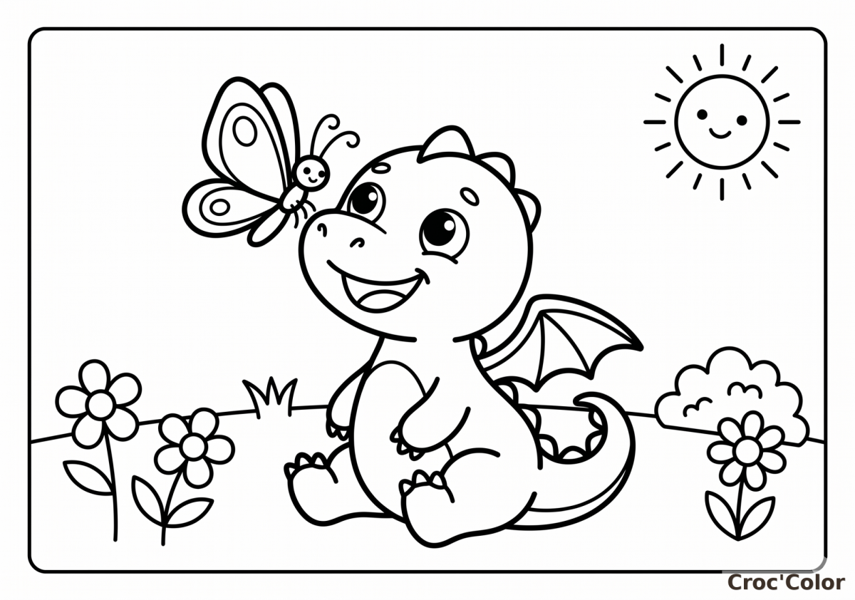Coloriage Bébé Dragon Facile Maternelle - Dessin Papillon et Nature à Imprimer