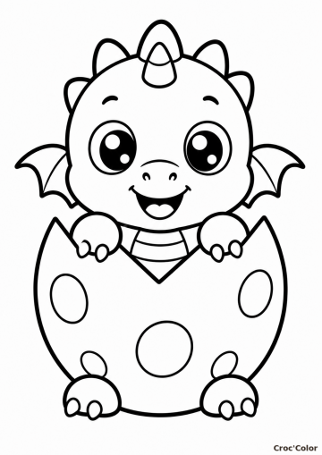 Coloriage Bébé Dragon dans son Œuf Facile Maternelle - Dessin Petit Dragon Mignon, Écailles et Œuf à Pois à Imprimer Gratuit