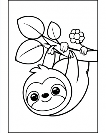 Coloriage Bébé Paresseux sur sa Branche - Dessin Animaux de la Jungle Facile à Imprimer Gratuit