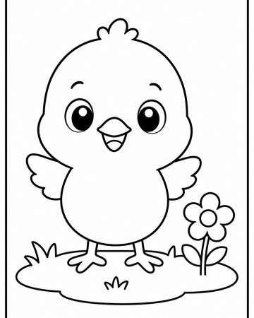 Coloriage bébé poussin kawaii - Dessin facile pour enfants à imprimer