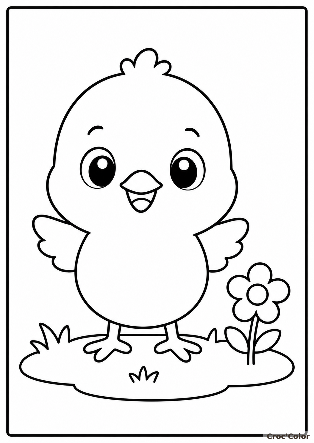 Coloriage bébé poussin kawaii - Dessin facile pour enfants à imprimer