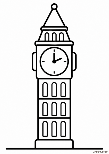Coloriage Big Ben Facile Maternelle - Dessin Horloge de Londres, Tour Horloge et Monument Britannique à Imprimer Gratuit