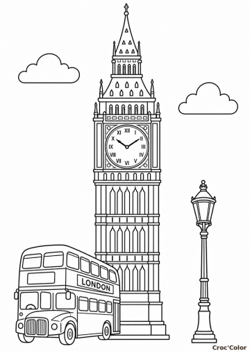 Coloriage Big Ben facile - monument de Londres à imprimer