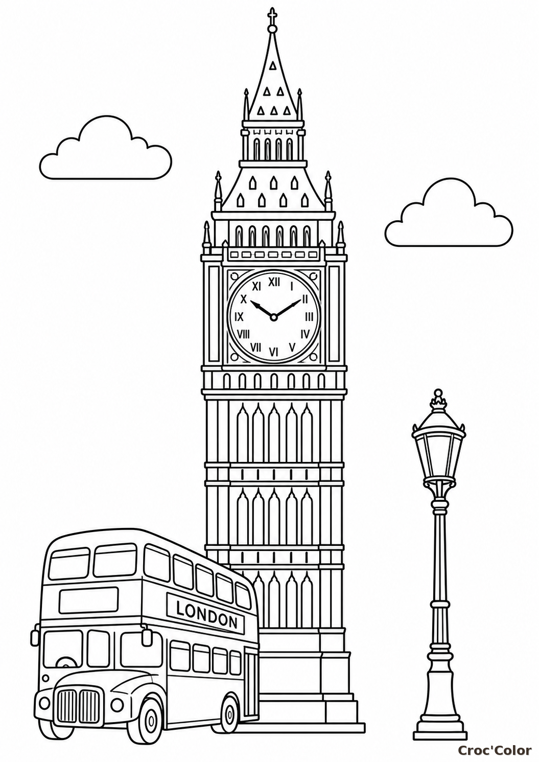 Coloriage Big Ben facile - monument de Londres à imprimer