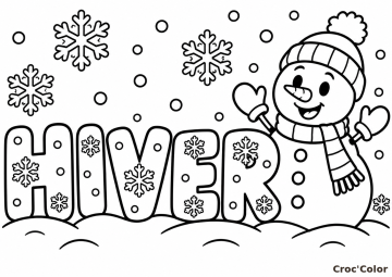 Coloriage Bonhomme de Neige Hiver Facile – Dessin Bonhomme de Neige, Bonnet, Écharpe et Flocons à Imprimer Gratuit