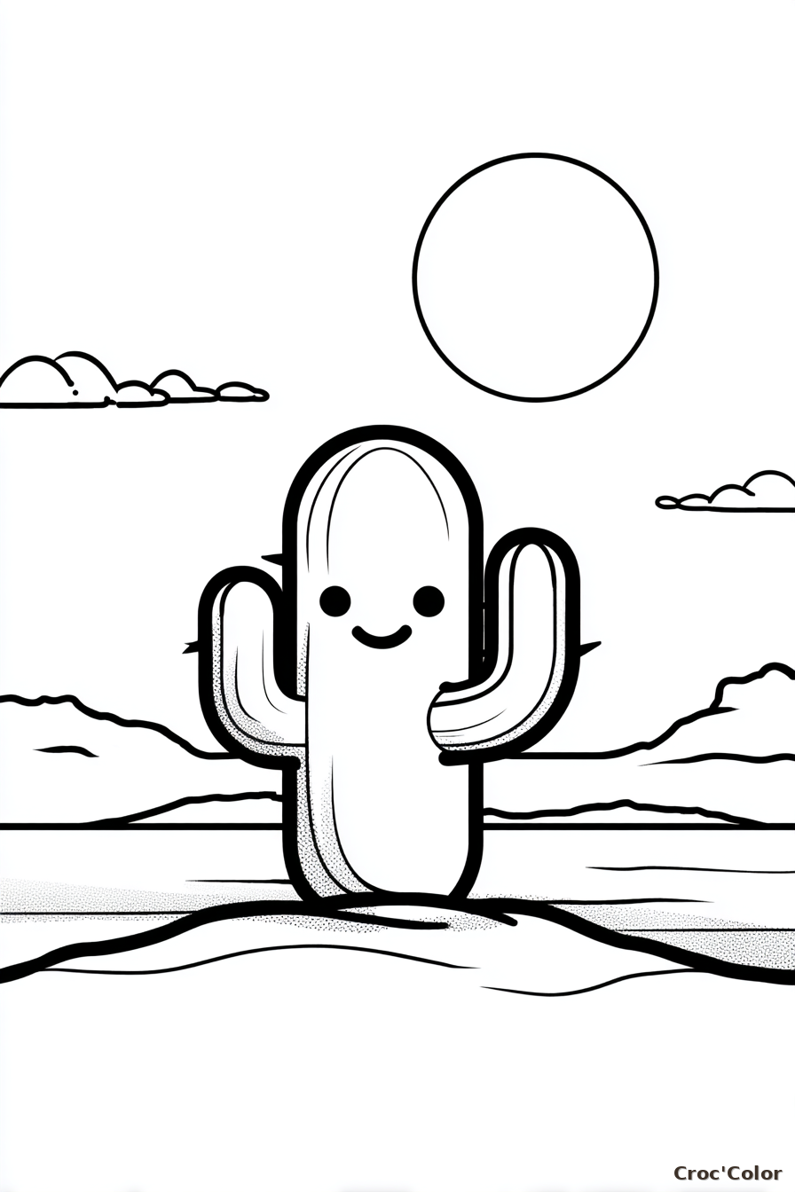 Coloriage Cactus Facile Maternelle - Dessin Cactus Rigolo Désert à Imprimer Gratuit