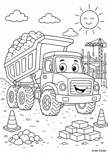 Coloriage camion benne facile - chantier à imprimer