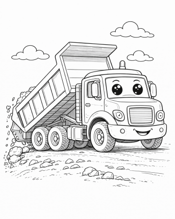 Coloriage Camion Benne Chantier Facile - Dessin Camion qui Décharge Maternelle à Imprimer Gratuit