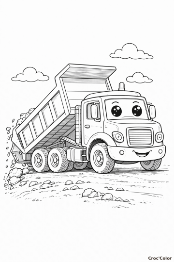 Coloriage Camion Benne Chantier Facile - Dessin Camion qui Décharge Maternelle à Imprimer Gratuit