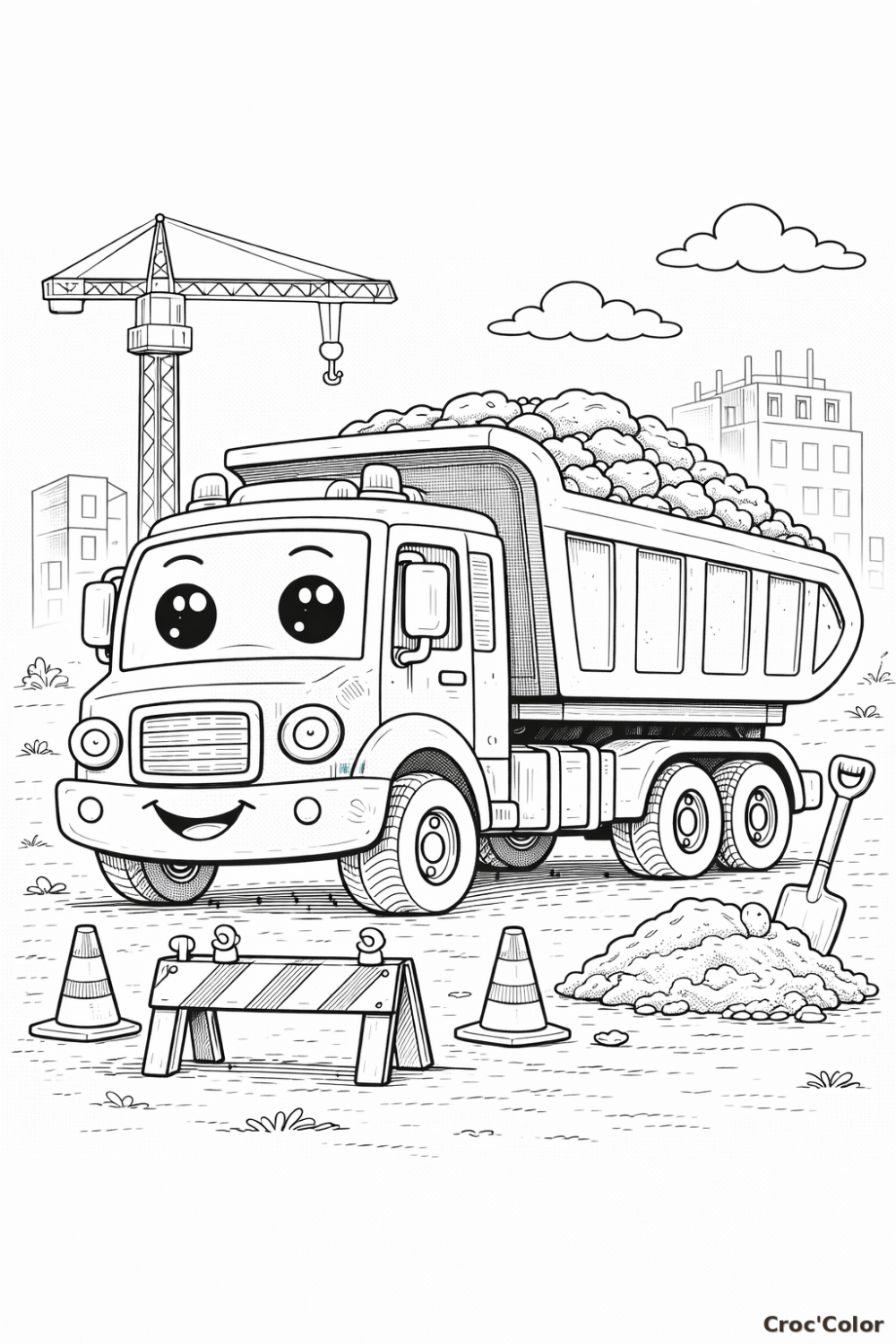 Coloriage Camion Benne Facile - Dessin Camion de Chantier Maternelle à Imprimer Gratuit