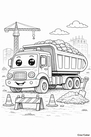 Coloriage Camion Benne Facile - Dessin Camion de Chantier Maternelle à Imprimer Gratuit