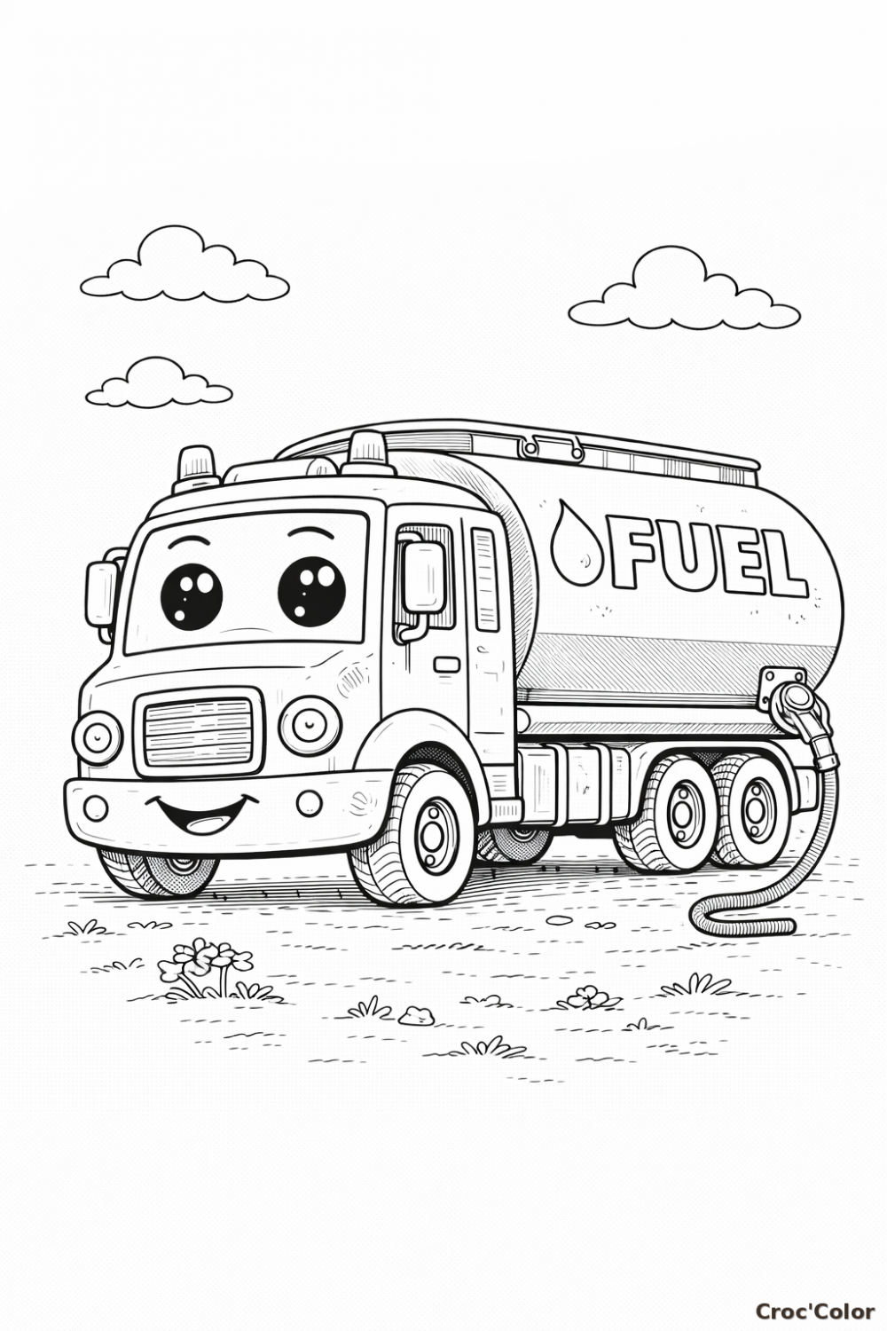 Coloriage Camion Citerne Facile - Dessin Camion de Carburant Maternelle à Imprimer Gratuit