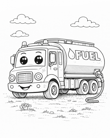 Coloriage Camion Citerne Facile - Dessin Camion de Carburant Maternelle à Imprimer Gratuit
