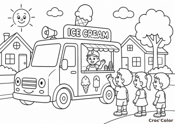 Coloriage Camion de Glace Facile - Dessin Marchand de Glace à Imprimer Gratuit