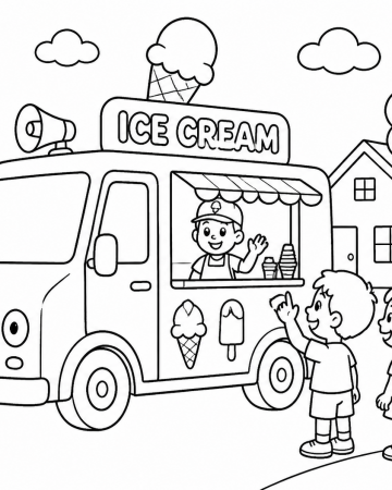 Coloriage Camion de Glace Facile - Dessin Marchand de Glace à Imprimer Gratuit