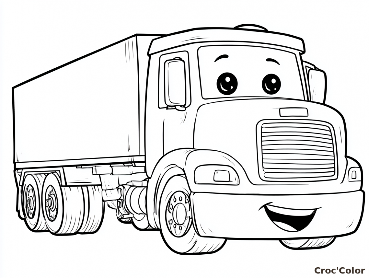 Coloriage Camion Facile Maternelle - Dessin Gros Camion de Marchandises à Imprimer Gratuit